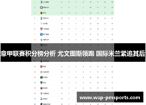 意甲联赛积分榜分析 尤文图斯领跑 国际米兰紧追其后