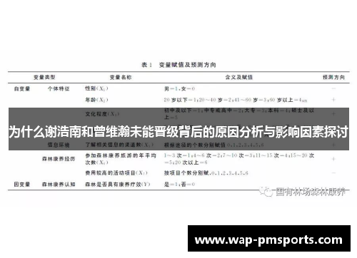 为什么谢浩南和曾维瀚未能晋级背后的原因分析与影响因素探讨